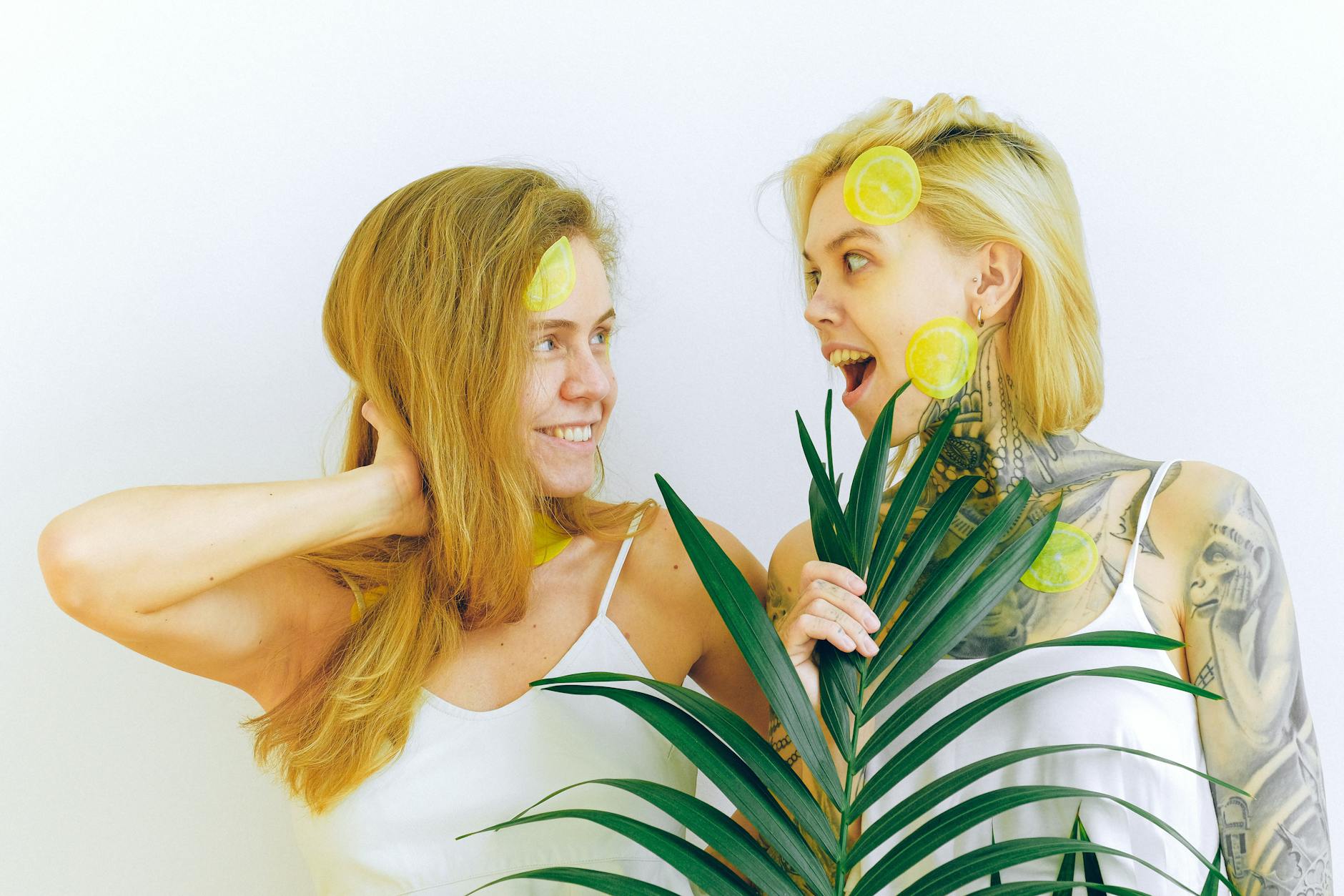 Two people expressing joy and connection indoors